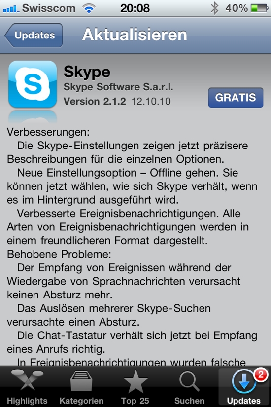 Skype for iPhone 2.1.2