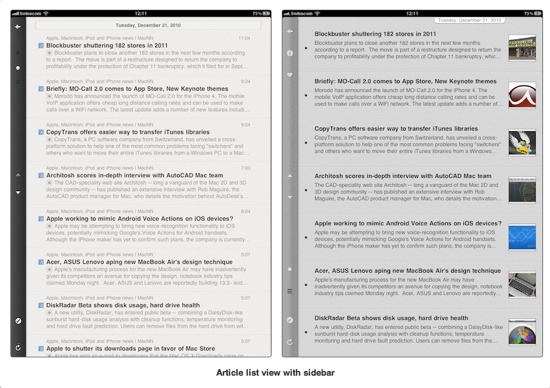 Reeder for iPad vs. Mobile RSS HD