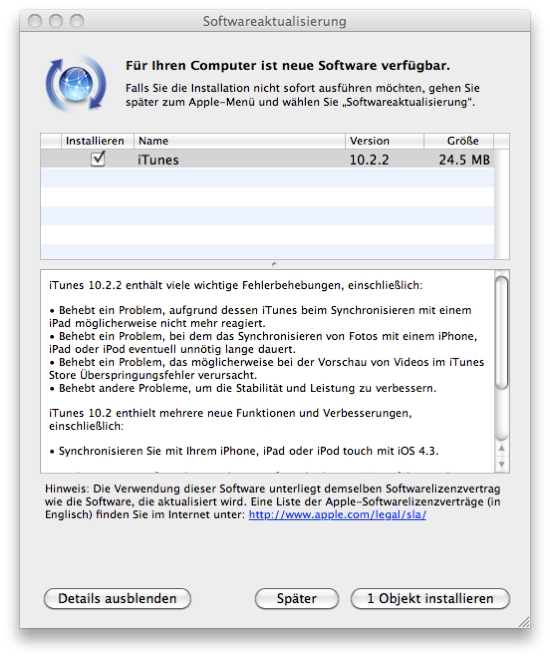 Apple iTunes 10.2.2 Udpate Mac OS X