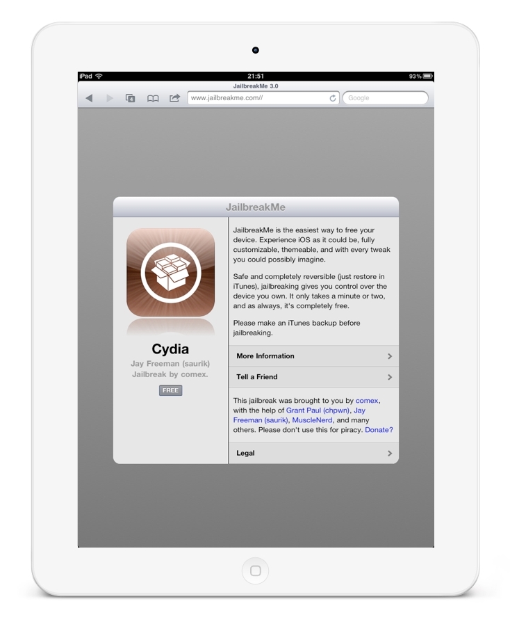 iPad 2 Jailbreak Jailbreakme.com Cydia App Store