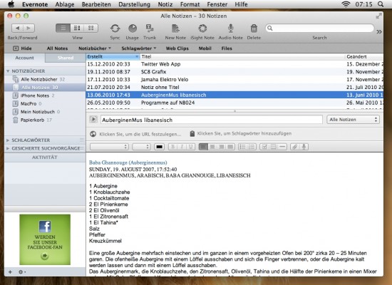 Evernote Update OS X Lion