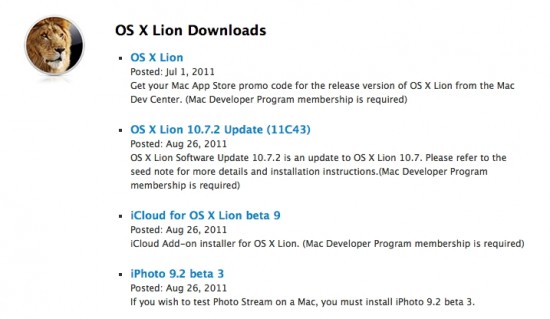 OS X 10.7.2 iCloud Beta Developer