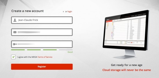 MEGA Sign Up Screen