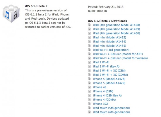 iOS 6.1.3 Beta 2