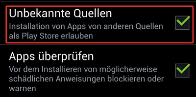 Android Unbekannte Apps