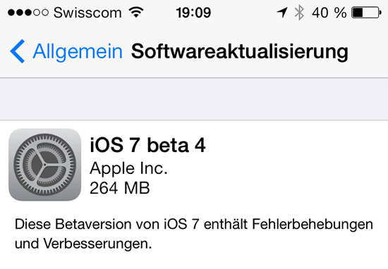 iOS 7 Beta 4 OTA iPhone