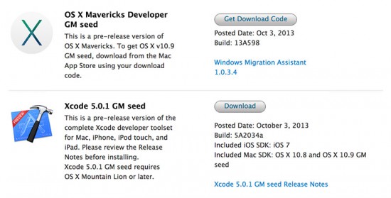 OS X Mavericks Gold Master Seed