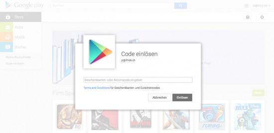 Google Play Guthabenkarten Schweiz 