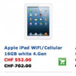 20 Prozent Rabatt auf iPad 4 WiFi/Cellular bei Postshop.ch