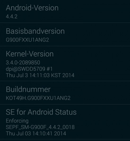 Samsung Galaxy S5 Firmware Update Infos