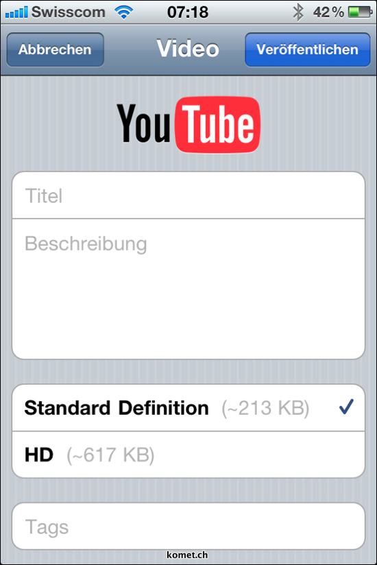 iOS 4.1 HD Video Upload Youtube